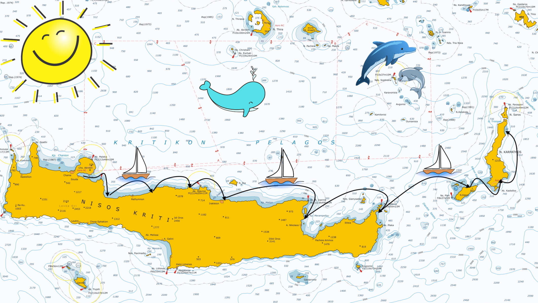 Mappa dell'itinerario da Chania a Karpathos